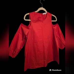 Tibi Cold Shoulder Red Party Blouse Size 6  3/4 Sleeve Pre-Owned